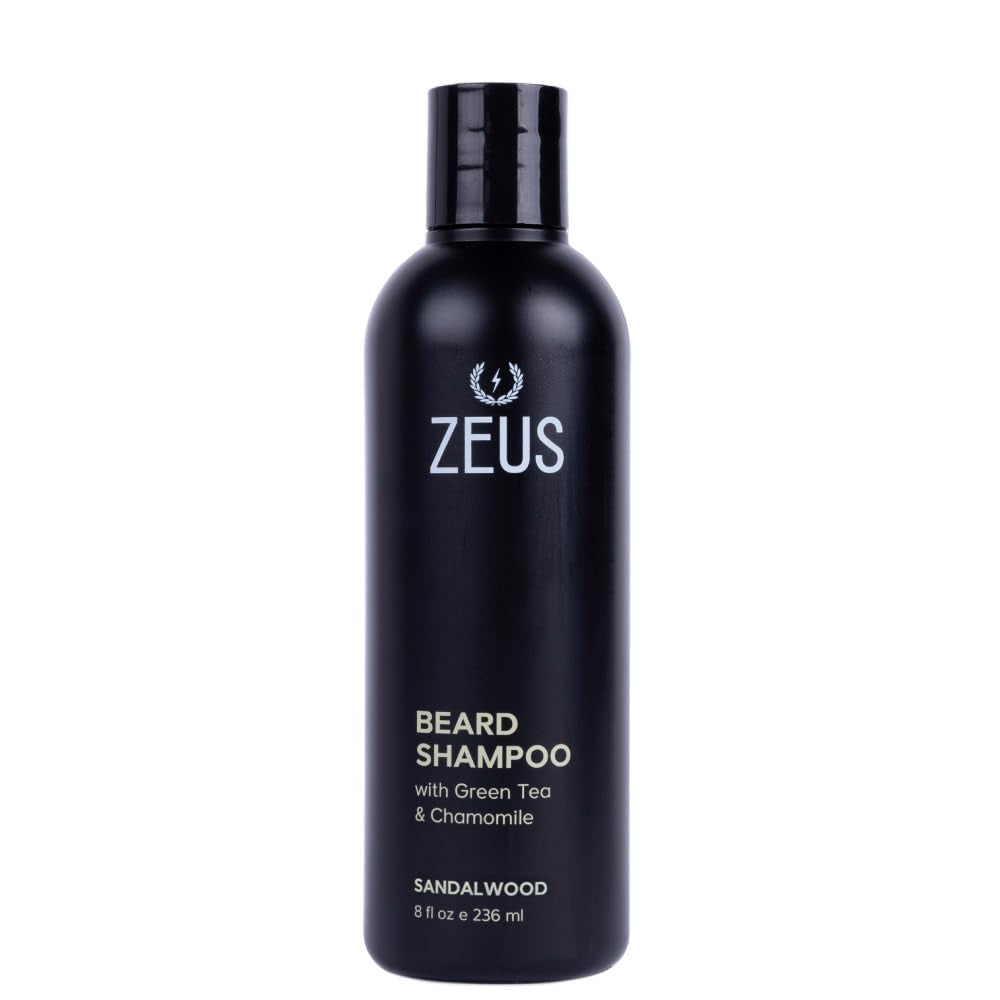 Beard Shampoo Wash for Men with Natural Oils - 8 Fl Oz Sandalwood Formula | Cleansing and Moisturizing Beard Wash with Green Tea and Chamomile for Healthier, Softer, Flake-Free Beard Growth - Made in USA