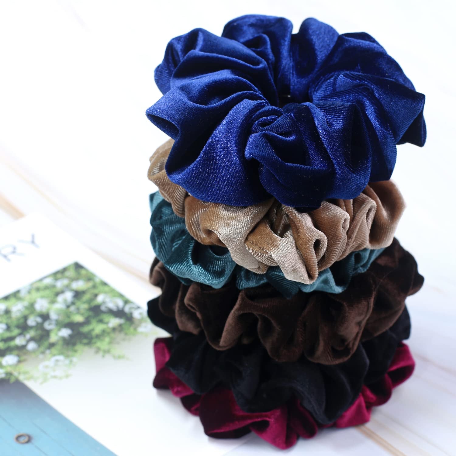 Premium Velvet Extra Large Scrunchies for Thick Hair - 6 Inch Jumbo Elastic Hair Accessories, Set of 4, Dark Color