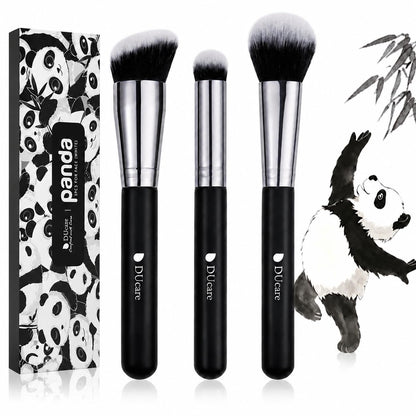 3-Piece Professional Foundation and Contour Brush Set, Angled Synthetic Kabuki Brushes for Blending, Setting, and Buffing with Liquid, Cream, and Powder Cosmetics (Black)